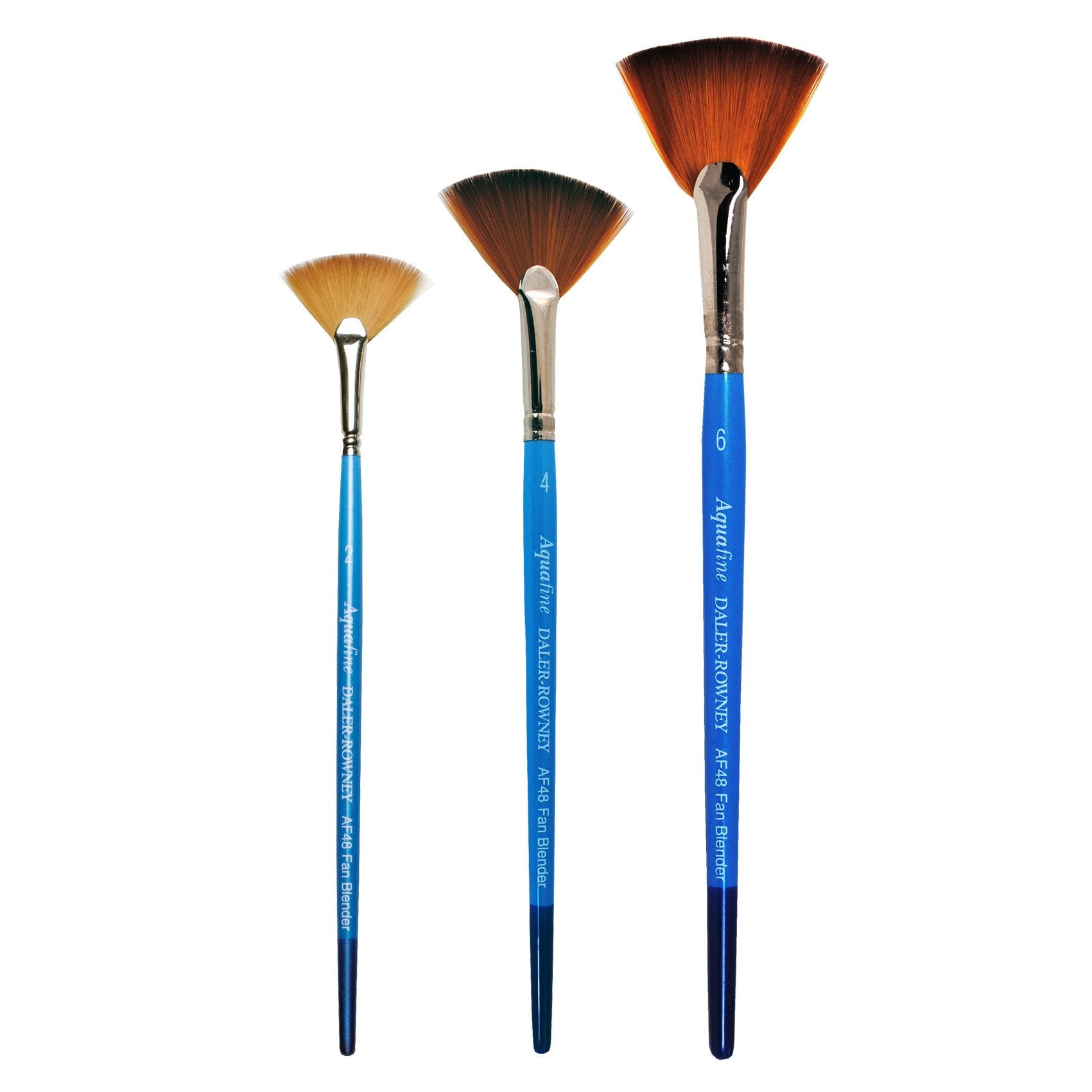 Daler-Rowney’s Aquafine watercolour brushes are made using a formulation of thick and thin filaments, tapered to a point, as well as different lengths. This process imitates that of natural sable hair but because they are synthetic they offer longer life and affordability. The fan-shaped head is used for subtle blending of colour on the surface and in dry brushwork, for distant trees and foreground foliage.