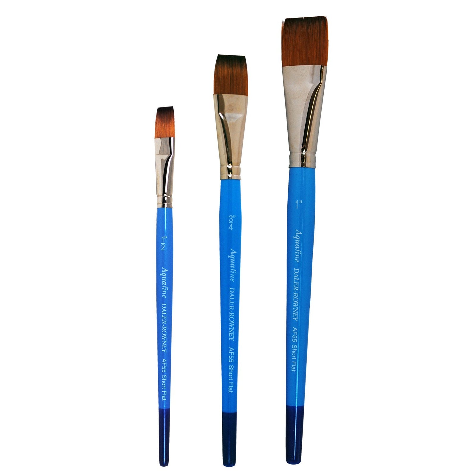 Daler Rowney Aquafine Series AF55 is a flat brush offering excellent colour control. You can use it flat on the paper to create thick lines, employ the corners to add details or use its edge to produce thin lines.