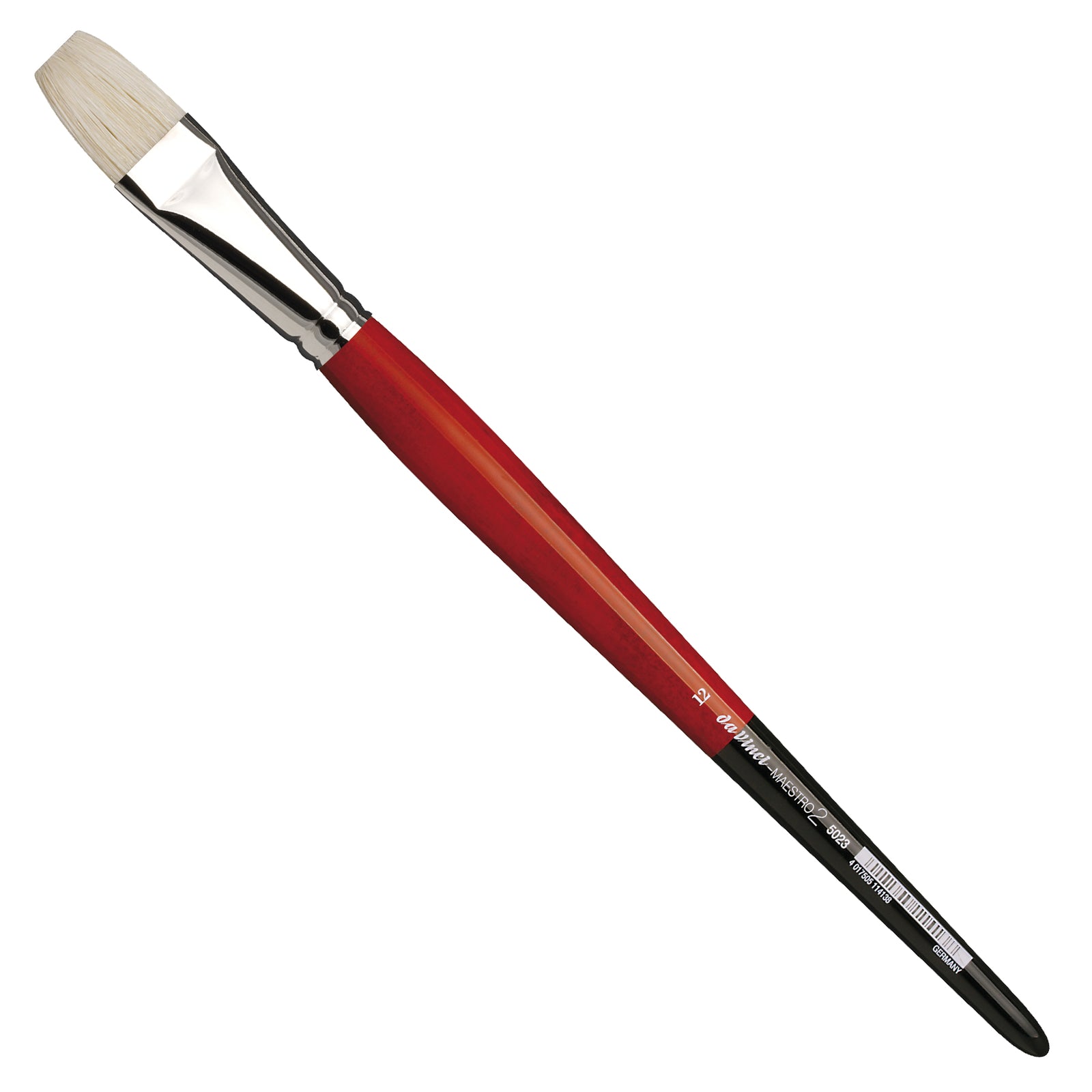 The Da Vinci Maestro 2 Bristle Brush is a high-quality brush designed to last. Its natural hog bristles are interlocked deep into the ferrule, ensuring lasting elasticity, springiness, and longevity. Additionally, this brush has excellent colour retention capabilities. Its long red handle with black ends and silver ferrules make it a great choice for oil and acrylic painting.