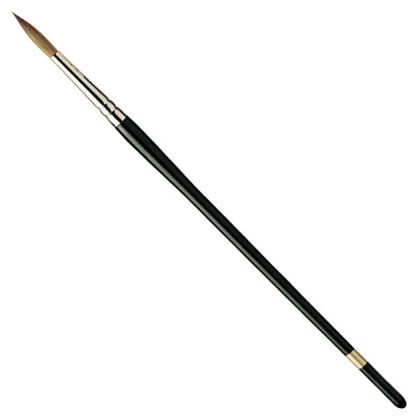 The Series 1 Artists’ & Designers’ brush is made in the finest Kolinsky sable. Pro Arte manufactured this range with generous specifications. The result is that each brush equates to comparable brushes at a size larger. Thus the Series 1 in size 12 is equivalent to a standard 14. This brush can belly and hold colour yet assume the finest of points. The ferrule is formed from cupro-nickel with a beech handle, beautifully finished in black and identified by a distinctive gold ring at the tip.