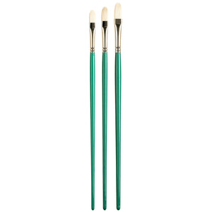 The Pro Arte Series A are crafted with the finest Jyukeis hog bristle, regarded by experts as the highest quality available. The bristles are exceptionally firm and maintain their shape even after extended periods of use and cleaning. The brushes feature seamless nickelled brass ferrules and long, polished green handles.