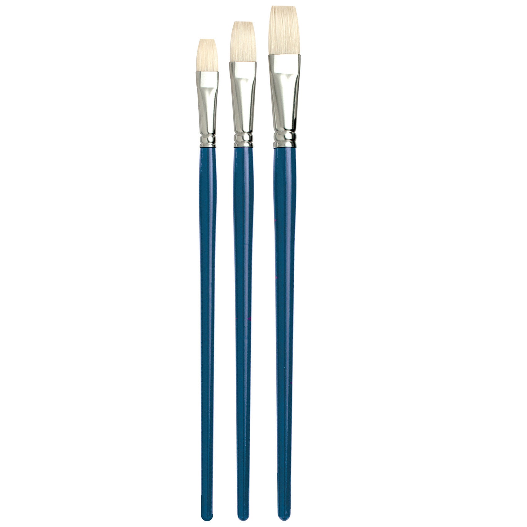 The Pro Arte Series C Studio Hog features four distinct shapes - Rounds, Flats, Filberts and Fans - for an affordable price. All are great for student painters and feature seamless nickel ferrules. The Medium size handles are sealed with a blue lacquer finish.