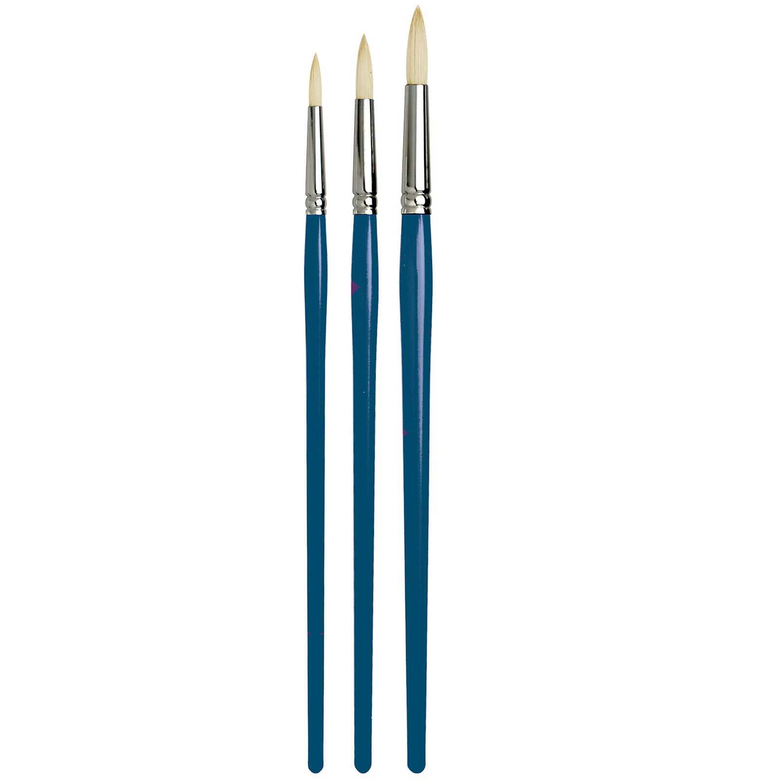 The Pro Arte Series C Studio Hog features four distinct shapes - Rounds, Flats, Filberts and Fans - for an affordable price. All are great for student painters and feature seamless nickel ferrules. The Medium size handles are sealed with a blue lacquer finish.